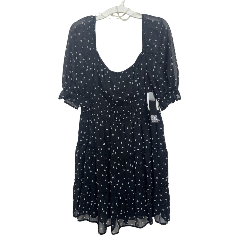 NWT Trixxi Black White Polka Dot Babydoll Tiered Mini Dress Puff Sleeves XL